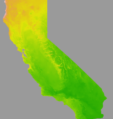 Kriged density surface of predicted solar panel siting across California